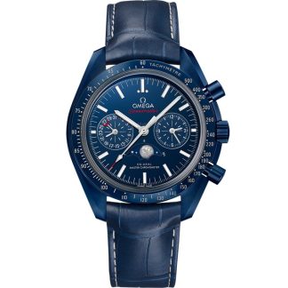Omega Blue Side of the Moon Speedmaster Moonphase 44,25 mm, cerámica azul con pulsera de piel 304.93.44.52.03.001