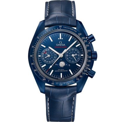 Omega Blue Side of the Moon Speedmaster Moonphase 44,25 mm, cerámica azul con pulsera de piel 304.93.44.52.03.001