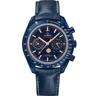 Omega Blue Side of the Moon Speedmaster Moonphase 44,25 mm, cerámica azul con pulsera de piel 304.93.44.52.03.002