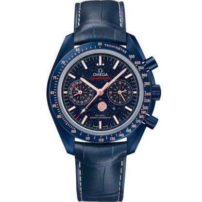 Omega Blue Side of the Moon Speedmaster Moonphase 44,25 mm, cerámica azul con pulsera de piel 304.93.44.52.03.002