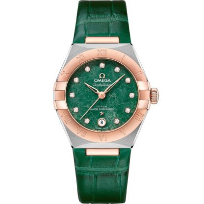 Omega Constellation 29 mm, acero - oro Sedna™ con pulsera de piel 131.23.29.20.99.001