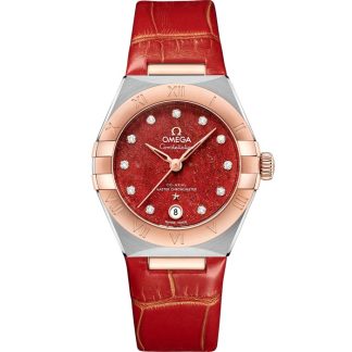 Omega Constellation 29 mm, acero - oro Sedna™ con pulsera de piel 131.23.29.20.99.002