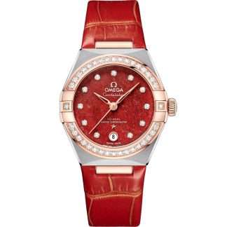 Omega Constellation 29 mm, acero - oro Sedna™ con pulsera de piel 131.28.29.20.99.002