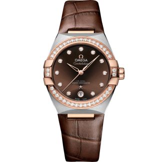 Omega Constellation 36 mm, acero - oro Sedna™ con pulsera de piel 131.28.36.20.63.001