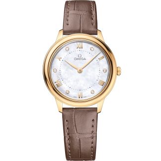 Omega De Ville Prestige 30 mm, oro amarillo con pulsera de piel 434.53.30.60.55.002