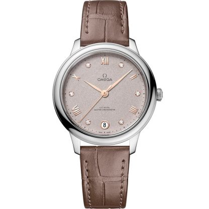 Omega De Ville Prestige 34 mm, acero con pulsera de piel 434.13.34.20.52.002