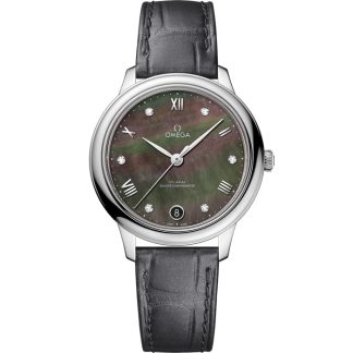 Omega De Ville Prestige 34 mm, acero con pulsera de piel 434.13.34.20.57.001