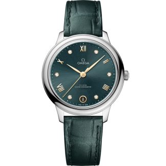 Omega De Ville Prestige 34 mm, acero con pulsera de piel 434.13.34.20.60.001