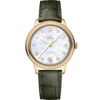 Omega De Ville Prestige 34 mm, oro amarillo con pulsera de piel 434.58.34.20.55.002