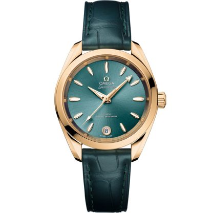 Omega Seamaster Aqua Terra Shades 34 mm, oro Moonshine™ con pulsera de piel 220.53.34.20.10.001