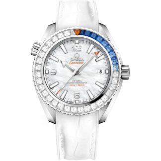 Omega Seamaster Planet Ocean 600M 39,5 mm, oro blanco con pulsera de piel revestida de caucho 215.58.40.20.05.001