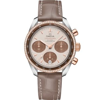 Omega Speedmaster 38 38 mm, acero - oro Sedna™ con pulsera de piel 324.28.38.50.02.002
