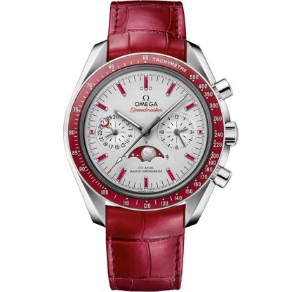 Omega Speedmaster Moonphase 44,25 mm, platino con pulsera de piel 304.93.44.52.99.002